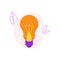 Incandescent light bulb flat icon with yellow luminous glass and violet socket.