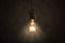 Incandescent light bulb hangs in the dark room