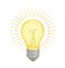 Incandescent lightbulb glowing with bright yellow light hand drawn on white background. Drawing of electric lamp. Symbol