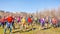 incendiary sports youth dances for the opening of the bike season in the city park on a spring sunny day