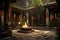 incense burning in a serene temple courtyard