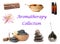 Incense sticks and other items for aromatherapy on white background, collage