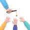 Incentive concept. Business metaphor. Personnel management leadership. Motivate people. Big hand holds gold coin on stick