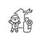 Incentive tourism line black icon. Cute character on training kawaii pictogram. Sign for web page, mobile app, button, logo.