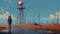 Inception Lighthouse: A Surreal Water Tower In Cyan And Crimson