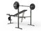 Incline bench with barbell weight - rear perspective view