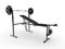 Incline gym bench with barbell weight and additional weight plates