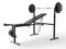 Incline gym bench with barbell weight and additional weight plates