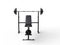 Incline gym bench with barbell weight and additional weight plates - front view