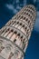 INCLINE Pisa tower from many different perspectives, duomo, blue sky with clouds, sun flare, wide angle photo, bottom and side vie