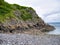 Inclined rock strata in Pembrokeshire, South Wales