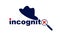 Incognito vector concept magnifying glass with hat like a spy, criminal hiding his person, against law illegal man, unidentified