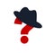 Incognito vector concept question mark with hat like a spy, criminal hiding his person, against law illegal man, unidentified