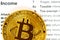 Income part of tax return 1040 form with metallic bitcoin coin