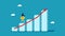 Income or profit from investments. Asset growth concept. Businesswoman holding big coin climbing on bar graph