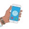 Incoming call. Hand holding a smartphone with incoming call on a screen. Cartoon flat isolated vector illustartion