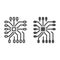 Incoming and outgoing contacts for processor line and solid icon, electronics concept, PCB vector sign on white