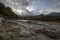 Incoming wild River Flood in Caucasus mountains Azerbaijan.