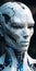 Incomplete Humanoid Android In White Porcelain Skin - Close Up Portrait Photo