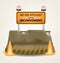 Inconvenient sign and concrete roadblock vector design