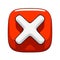 Incorrect sign or wrong mark icon. Red button with white cross, front view