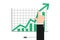 Increase profit sales diagram. Hand with business chart growth in flat style design. increasing graph investment revenue with line