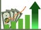 increase value graph and money stock market value icon.