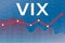 Increased volatility VIX index in financial markets, the likelihood of a crisis. Text Volatility on blue finance background