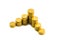 Increasing columns of coins, piles of gold coins arranged as a g