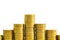 Increasing columns of coins, piles of gold coins arranged as a g