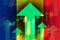 Increasing green arrows showing improvements in economy or growth of stocks on the stock exchange in Romania