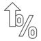 Increasing percentage thin line icon. Interest growth vector illustration isolated on white. Percent rate outline style