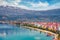 Incredibl spring cityscape of Pogradec town. Wonderful outdoor scene of Ohrid lake.