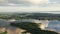 Incredible aerial background view of large lakes, green forest trees and small picturesque town of Braslav, Belarus.