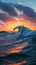 Incredible beautiful sunset in the ocean with small waves. Generative AI