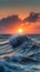 Incredible beautiful sunset in the ocean with small waves. Generative AI