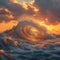 Incredible beautiful sunset in the ocean with small waves. Generative AI