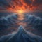 Incredible beautiful sunset in the ocean with small waves. Generative AI