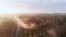 Incredible breathtaking aerial view of movement of steam over green forest.