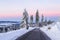 Incredible colorful sunrise over the Alps, shoot from the Sumava hills. Astronomical phenomenon - the Belt of Venus.