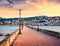 Incredible evening cityscape of Argostolion town, former municipality on the island of Kefalonia, Ionian Islands, Greece. Splendid