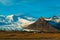 Incredible Icelandic landscapes. Snow-capped mountains and glacier. Sunset