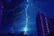 Incredible Lightning Strikes in Cobalt Blue Urban Night Sky