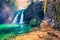 Incredible morning view of pure water waterfall in Plitvice National Park. Spectacular autumn scene of Croatia, Europe. Abandoned