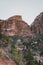 Incredible mountain view landscapes in the valley at Zion National Park in Utah United States. There are amazing colors of orange