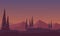 Incredible Mountain views from the edge of the city at dusk. Vector illustration