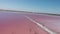 Incredible nature of Ukraine. Salty pink estuary Kuyalnik. Aerial view of coastline of littoral zone on Kuyalnik Liman, Odessa Obl
