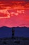 Incredible purple sunset in the mountains. colors of nature. Sunset panorama on the background of mountains. Tourist takes