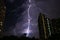 Incredible Real Lightning Striking on Night Sky of Bangkok` s Urban