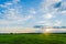 Incredible stunning sunset with a colorful sky against the background of green vegetation of wild nature